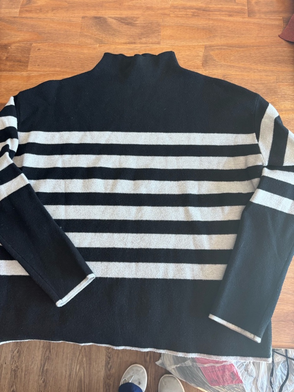 Tahari Black and White Striped Turtleneck Sweater